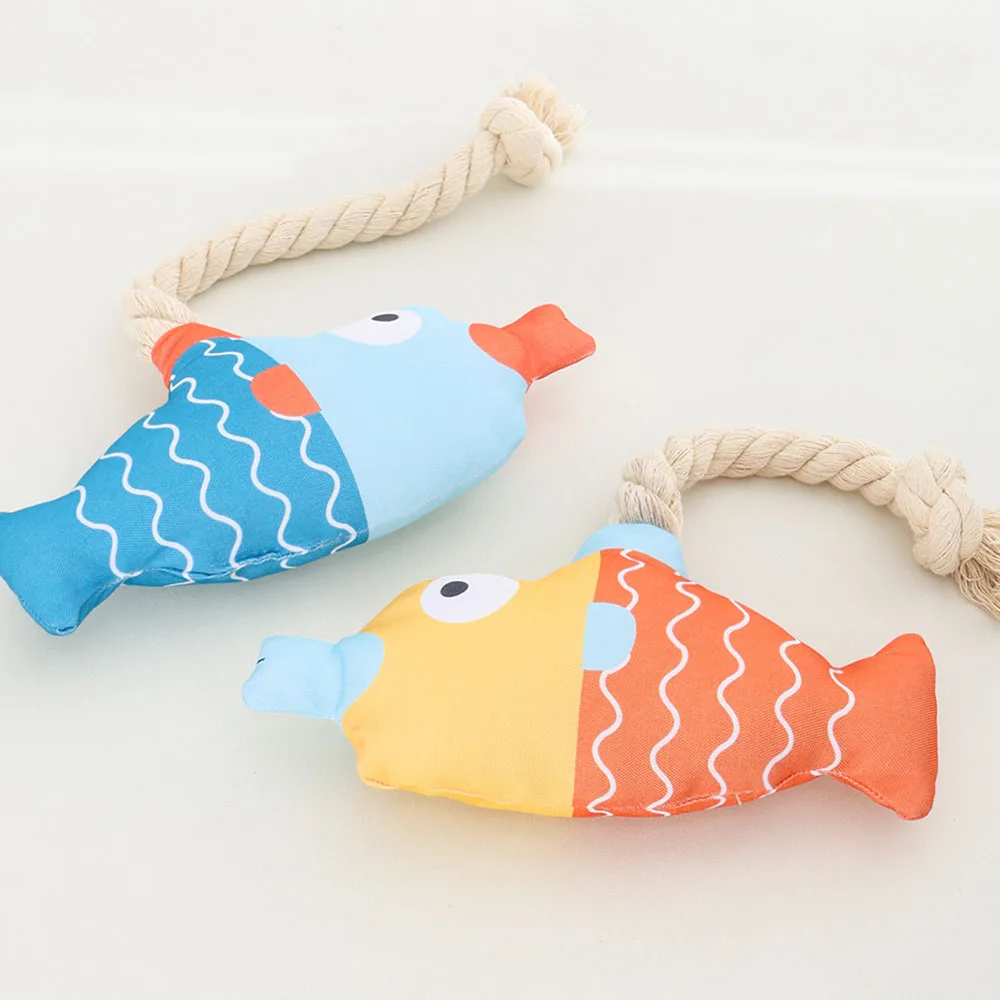 Juguete para mascotas con cuerda de algodón chirriante, juguete de peluche para masticar peces falsos para perros y gatos, juguete molar interactivo de juerra, - imagen 3