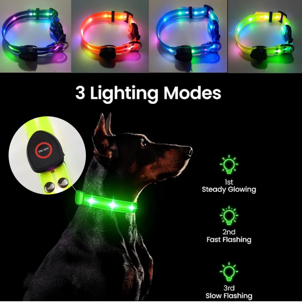 Nuevo Collar ajustable Led brillante para perro mascota PVC impermeable antisuciedad fácil de limpiar para perros grandes y pequeños Collar luminoso para cachorros y gatos - imagen 4