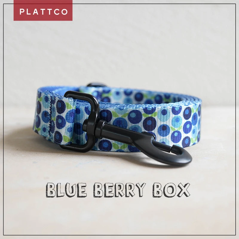 Correa para perro PLATTCO imitación nylon BLUE BERRY BOX personalizada con hebilla de seguridad para perros pequeños, medianos y grandes, 5 tamaños PDL328