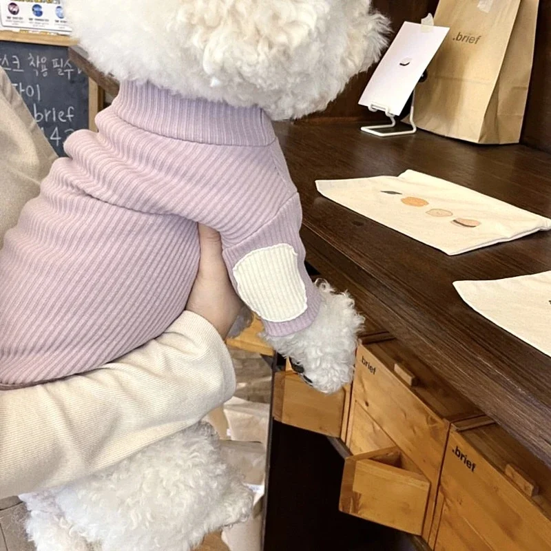 Ropa cálida a la moda para perros a rayas, camisa de fondo para perros, chaleco, ropa para cachorros para perros pequeños, ropa de invierno para gatos de peluche, ropa para el hogar - imagen 2