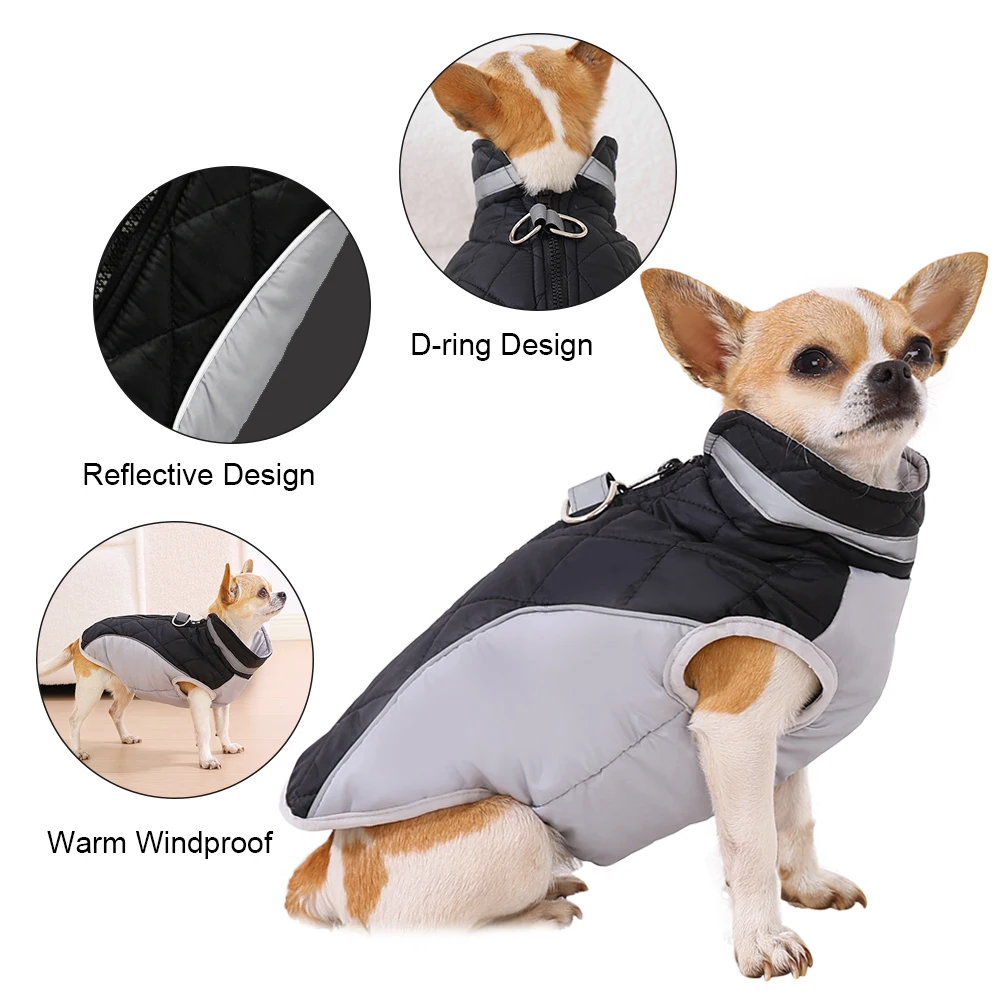 Ropa para perros, abrigo cálido de otoño e invierno para perros pequeños y medianos, chaleco reflectante impermeable para cachorros, chaqueta, trajes Chihuhua Pug - imagen 5