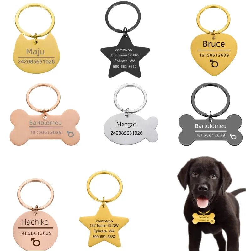 Etiqueta antipérdida para identificación de mascotas, colgante personalizado grabado con nombre para gato, cachorro, Collar para perro, placa con nombre, accesorios para mascotas