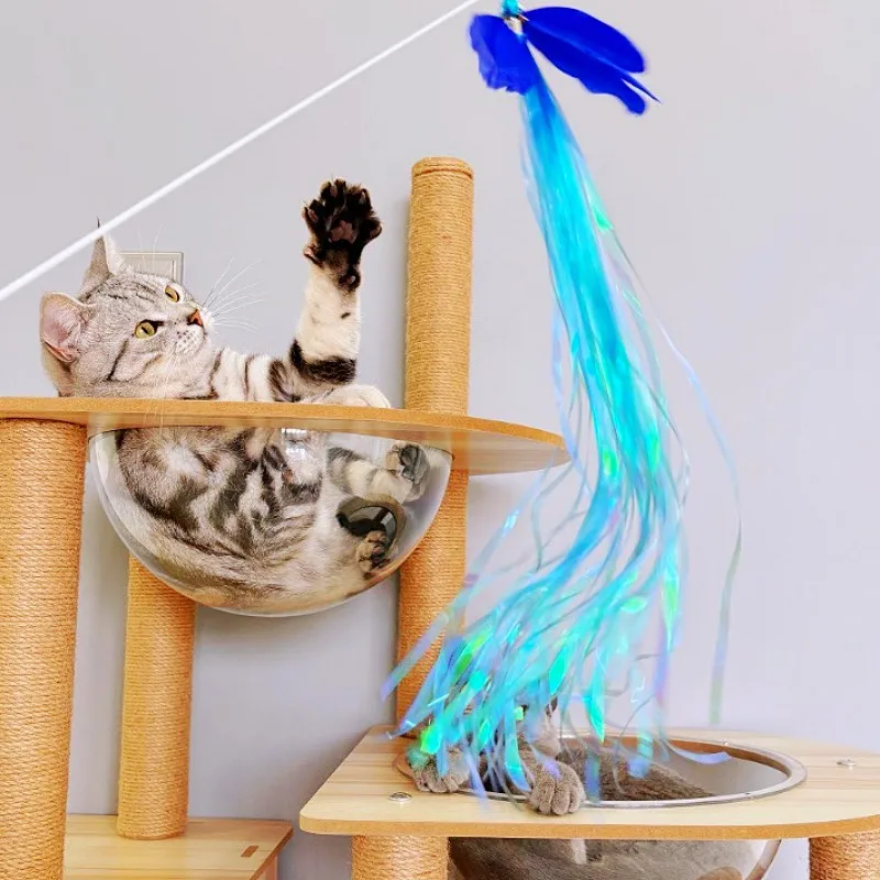 Juguetes para gatos, palo de plumas, juguetes interactivos para gatos, borla de lentejuelas extendidas, juguete para gatos, rompecabezas para gatitos con campana, mango largo, juguete para mascotas - imagen 4