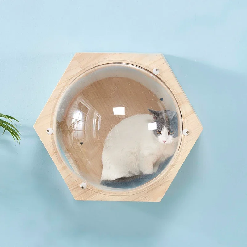 Casa de madera montada en la pared para gatos, torre de árbol para gatos, cápsula espacial, marco de escalada para gatos, juguete para gatitos, escalera de escalada, muebles para rascar mascotas - imagen 2