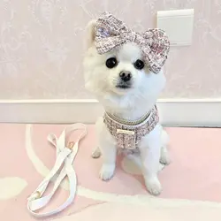 Arnés tweed estilo princesa con correa para perros pequeños de paseo
