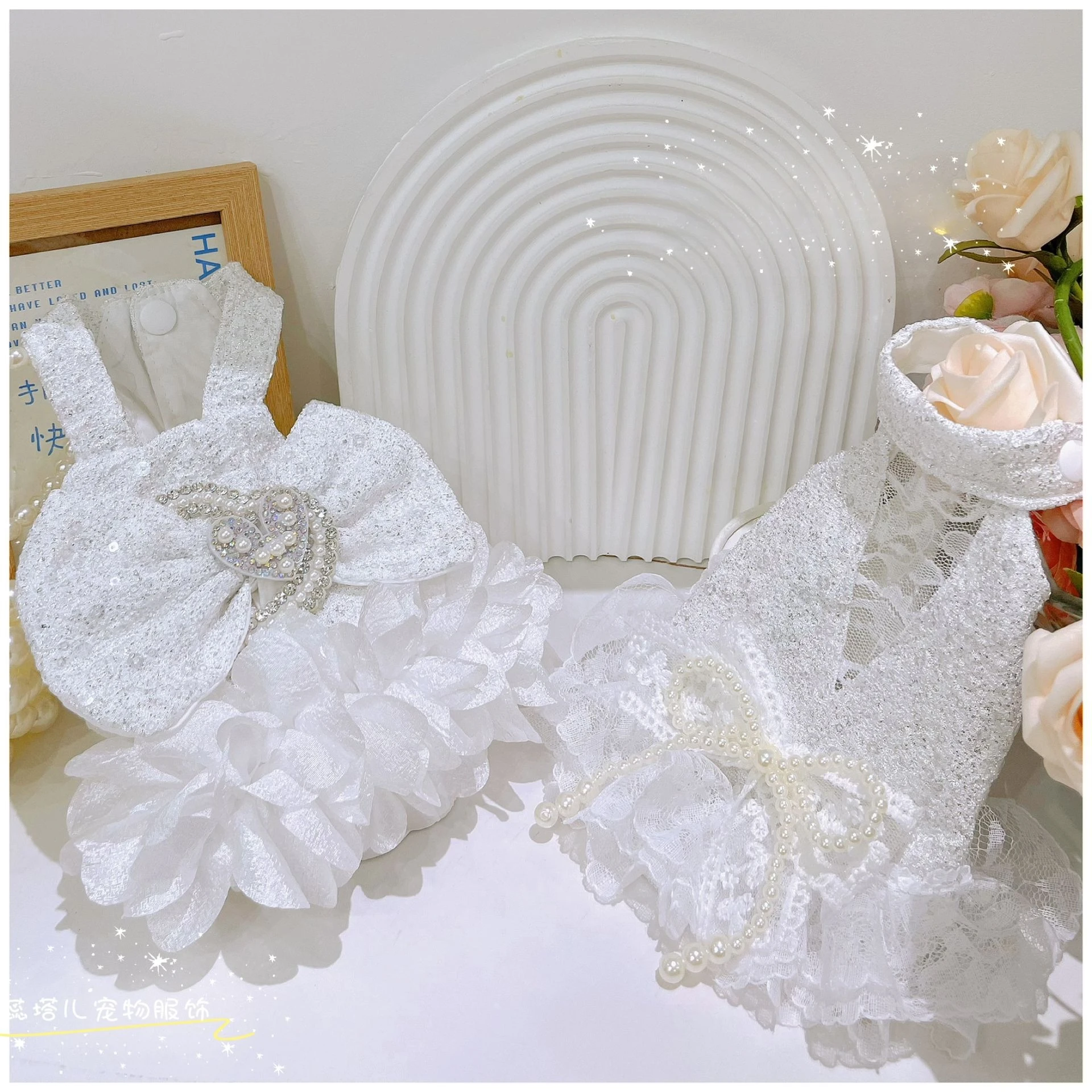 ​ Vestido de princesa con purpurina para mascotas, falda elástica con tirantes y lazo, vestido de novia para perro para Yorkshire Chihuahua ​   Vestido tutú para perro - imagen 4