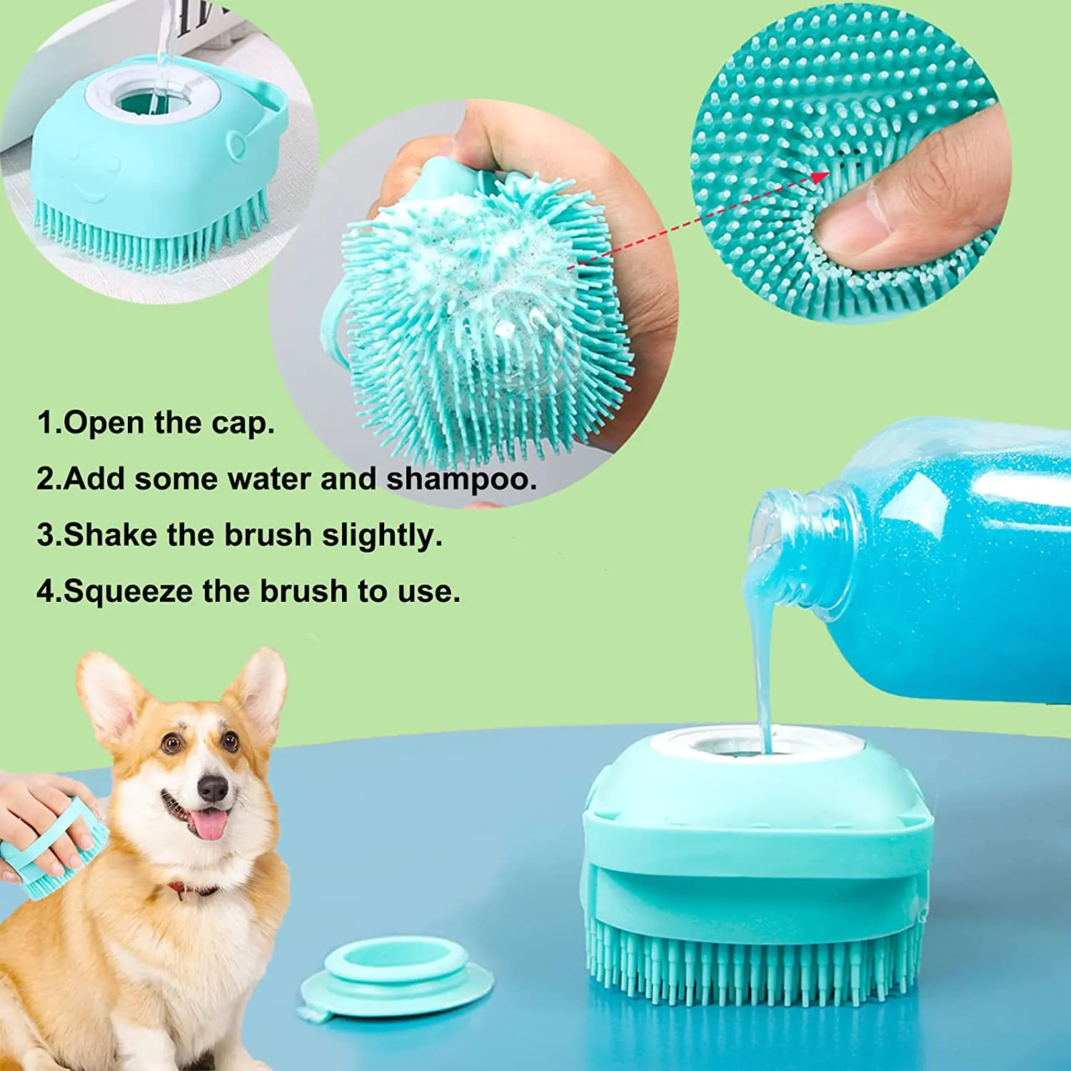 ATUBAN-cepillo de baño de silicona suave para perros, dispensador de champú, cepillo de masaje para Baño de mascotas, cepillo de baño para ducha de perros - imagen 2