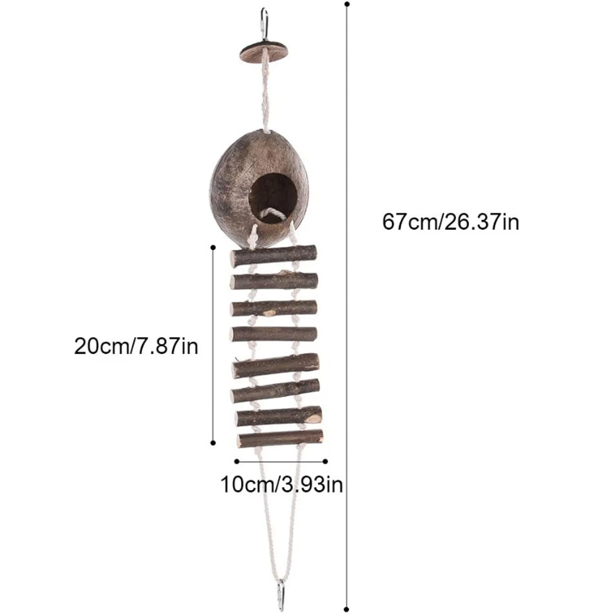 Casa para pájaros de coco, nido para pájaros en forma de coco Natural, ocultar con escalera, jaula para casa de pájaros, juguete para mascotas, loro, 1 Juego - imagen 2