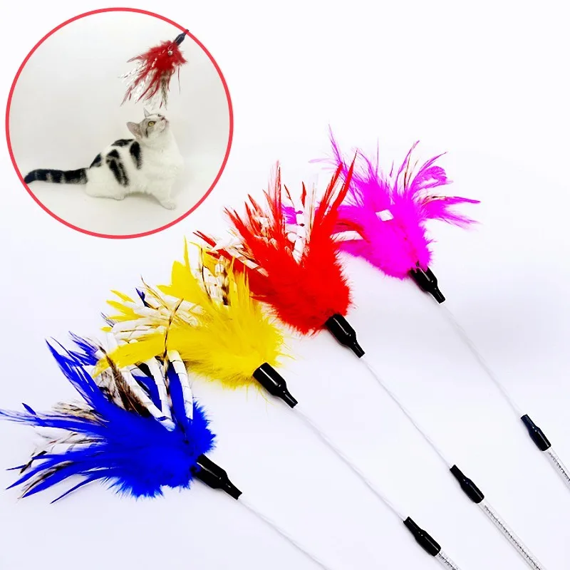 Juguete interactivo para gatos con plumas, mango largo y cascabel - imagen 4