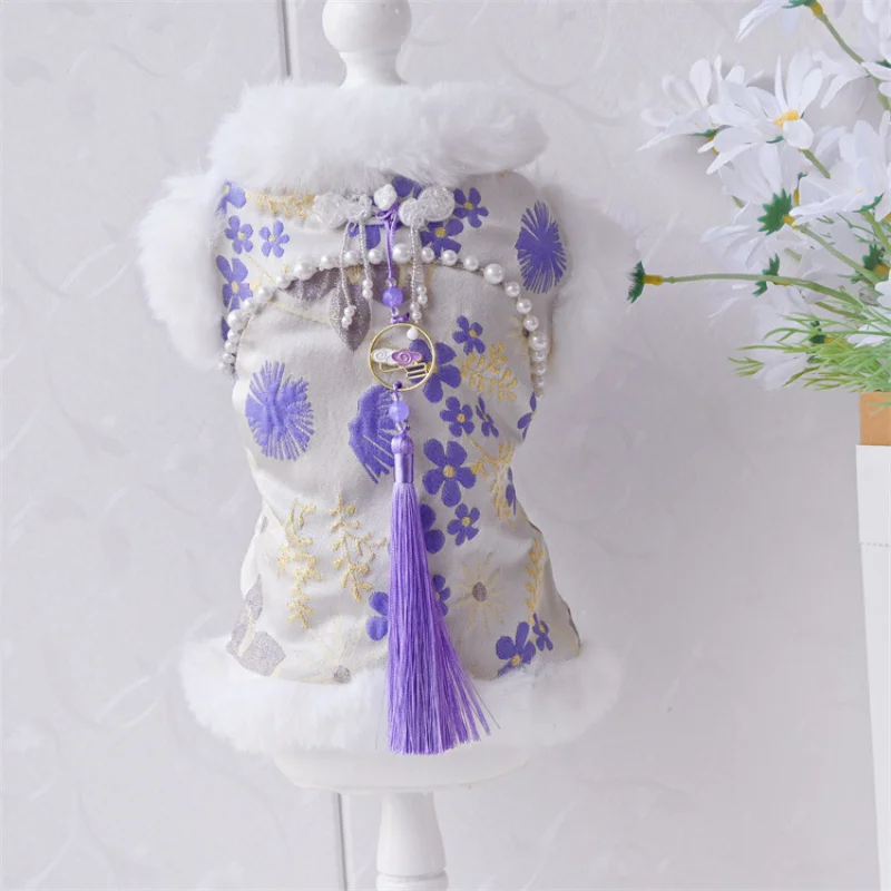 Abrigo de algodón para mascotas de estilo chino de invierno, chaqueta cálida para perros pequeños (teddy/bichon) y gatos, ropa para exteriores de Año Nuevo - imagen 2