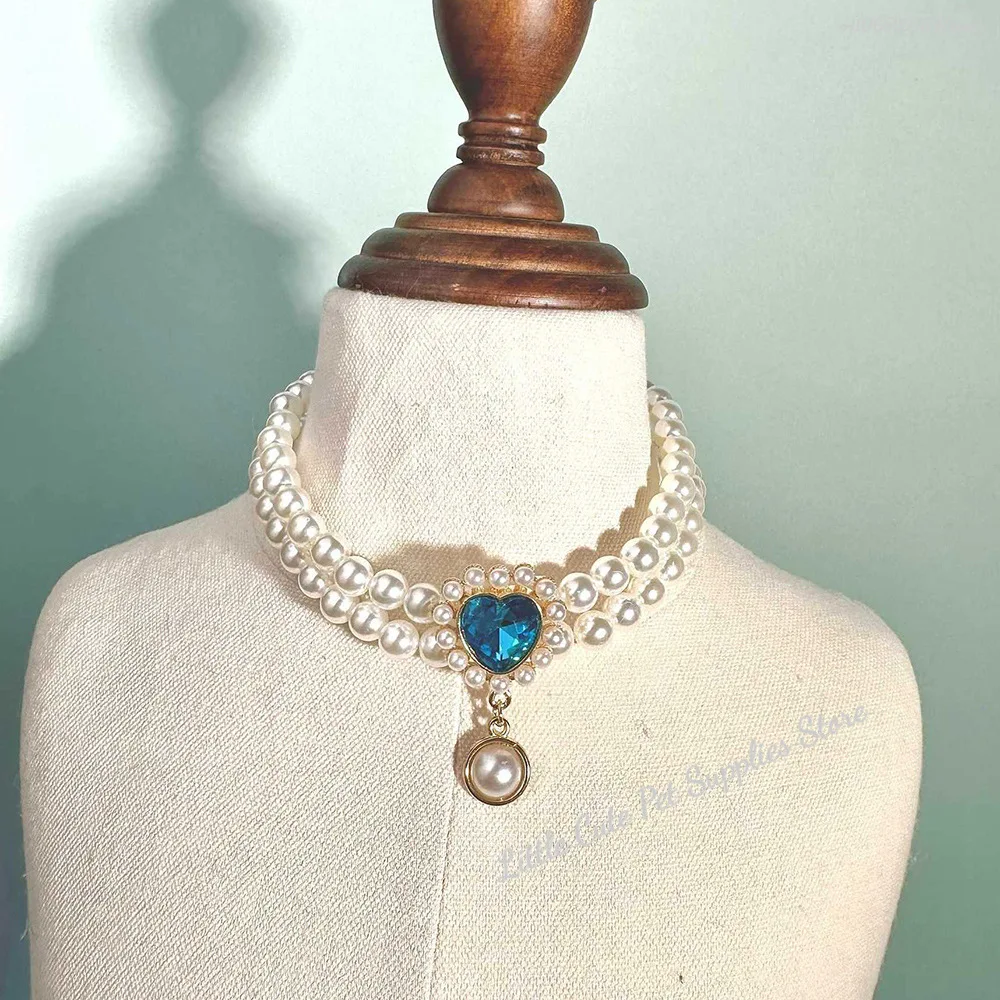 Collar de perlas para perros y gatos pequeños, Collar para gatos con dijes de cristal de lujo para joyería de cumpleaños y boda, accesorios de disfraz