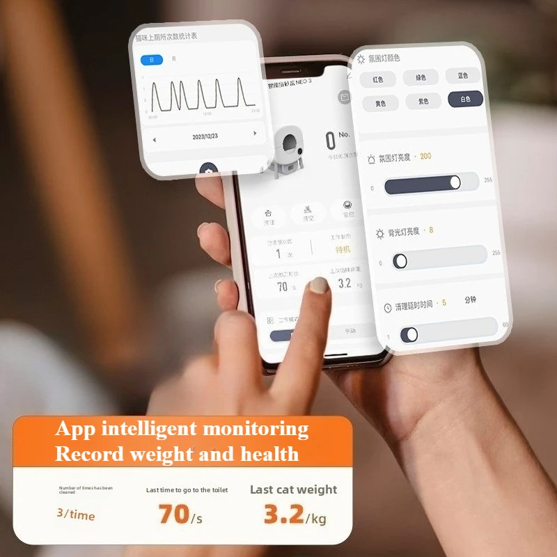 Inodoro eléctrico inteligente para gatos, productos de limpieza multifuncionales antisalpicaduras para mascotas, gran capacidad, fácil limpieza, Control por aplicación, caja de arena para gatos - imagen 3