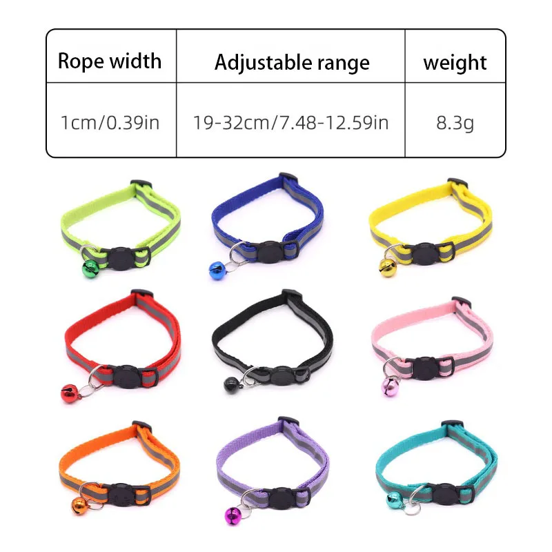 Collar reflectante para gatos, anillo para el cuello, campana, suministros para mascotas, Collar reflectante ajustable elástico de seguridad, productos para mascotas