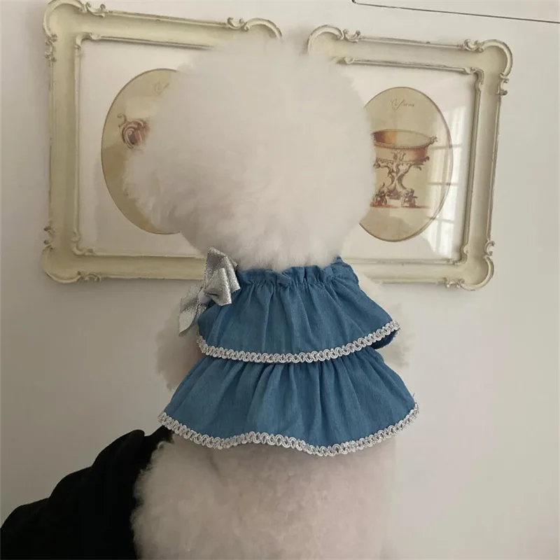 Falda vaquera para mascotas de primavera, camisola para gatos, chaleco, vestido vaquero con lazo, ropa para perros pequeños y medianos, ropa para cachorros