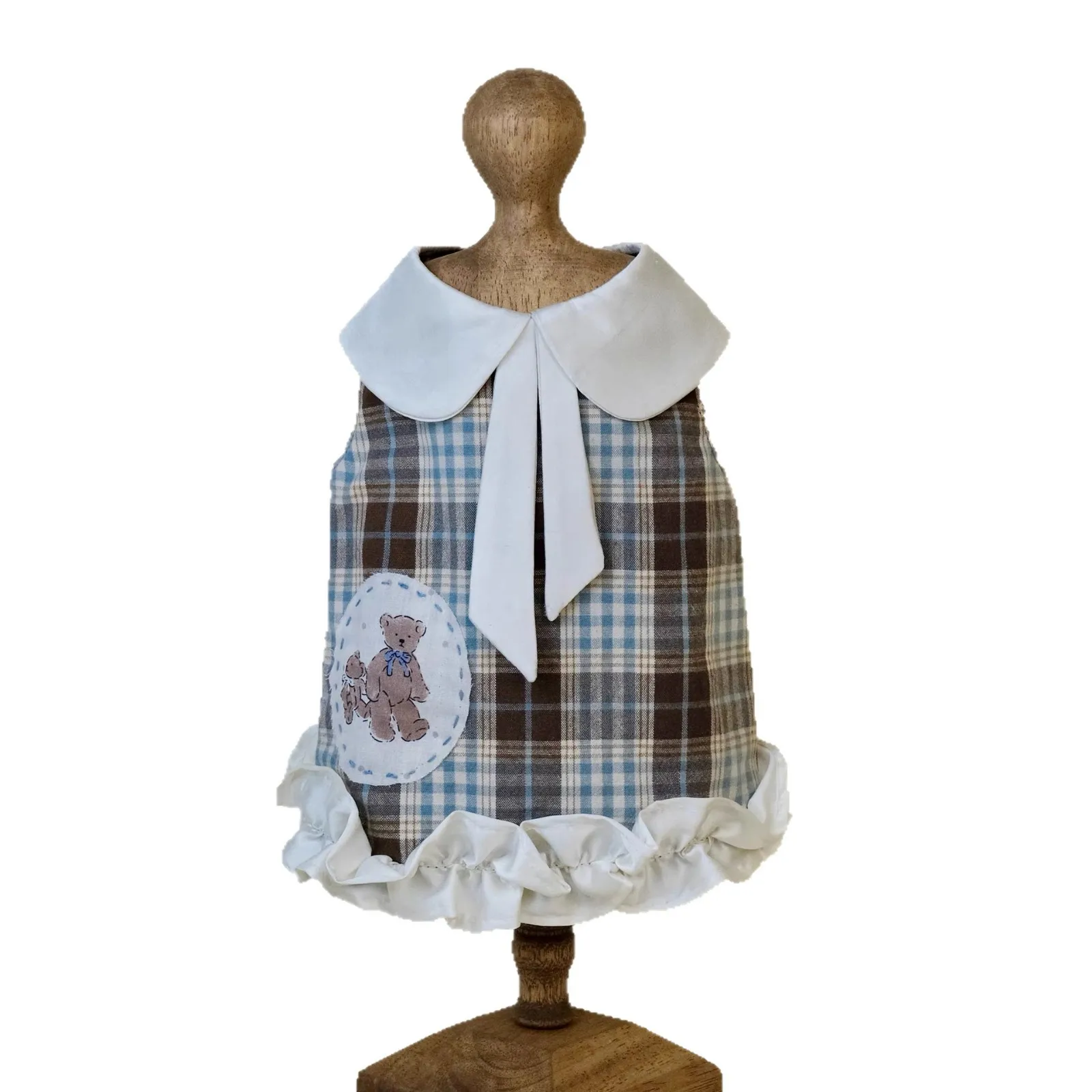 Falda de encaje a cuadros para otoño/invierno, chaleco para gato, vestidos para perros con lazo de peluche para perros pequeños, ropa para cachorros - imagen 5