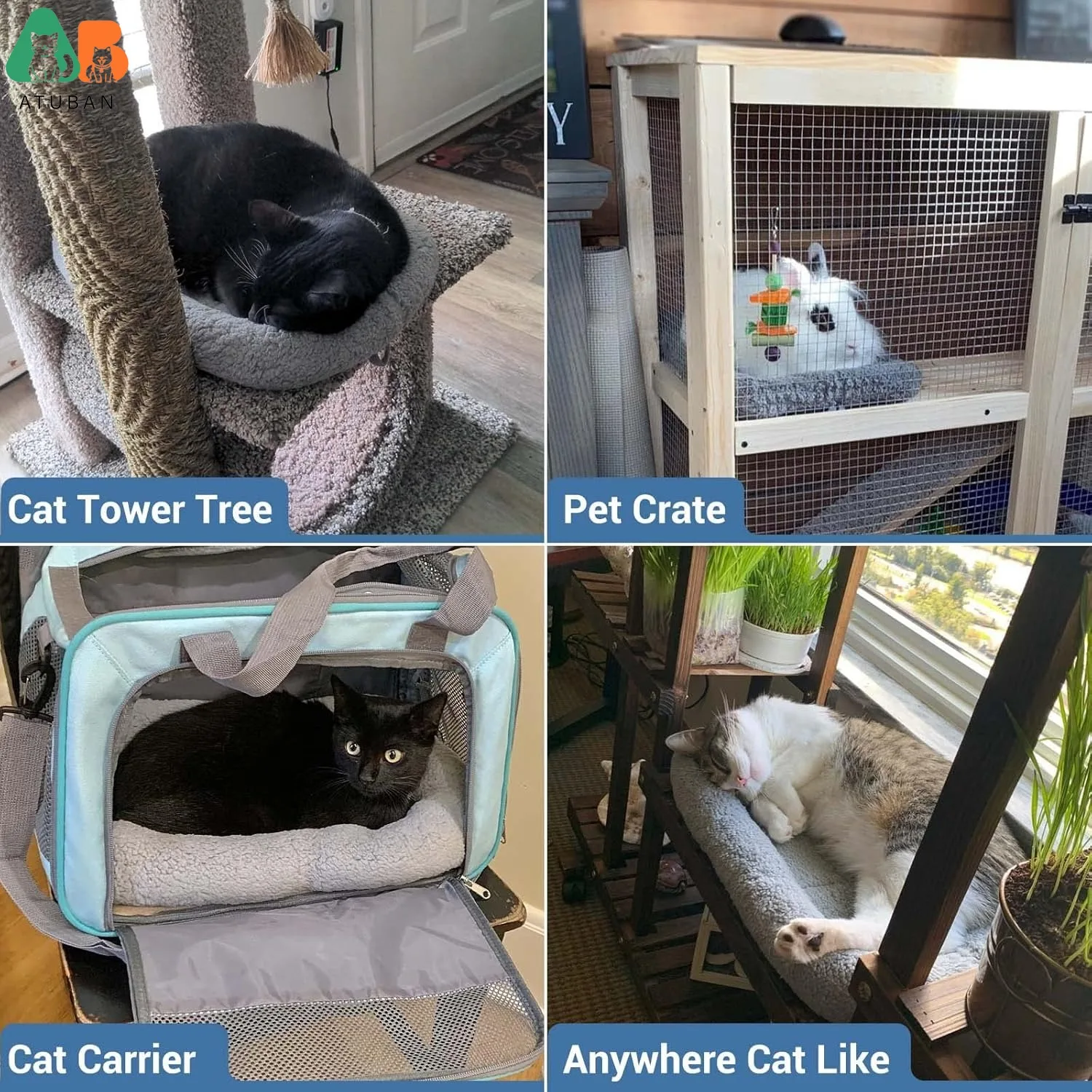 ATUBAN Cat Beds for Indoor Cats,Dog Bed Curl Sleep Plush Cushion Pillow,Non-Slip Bottom Washable Mat for Small Pet Puppy Rabbit - imagen 5