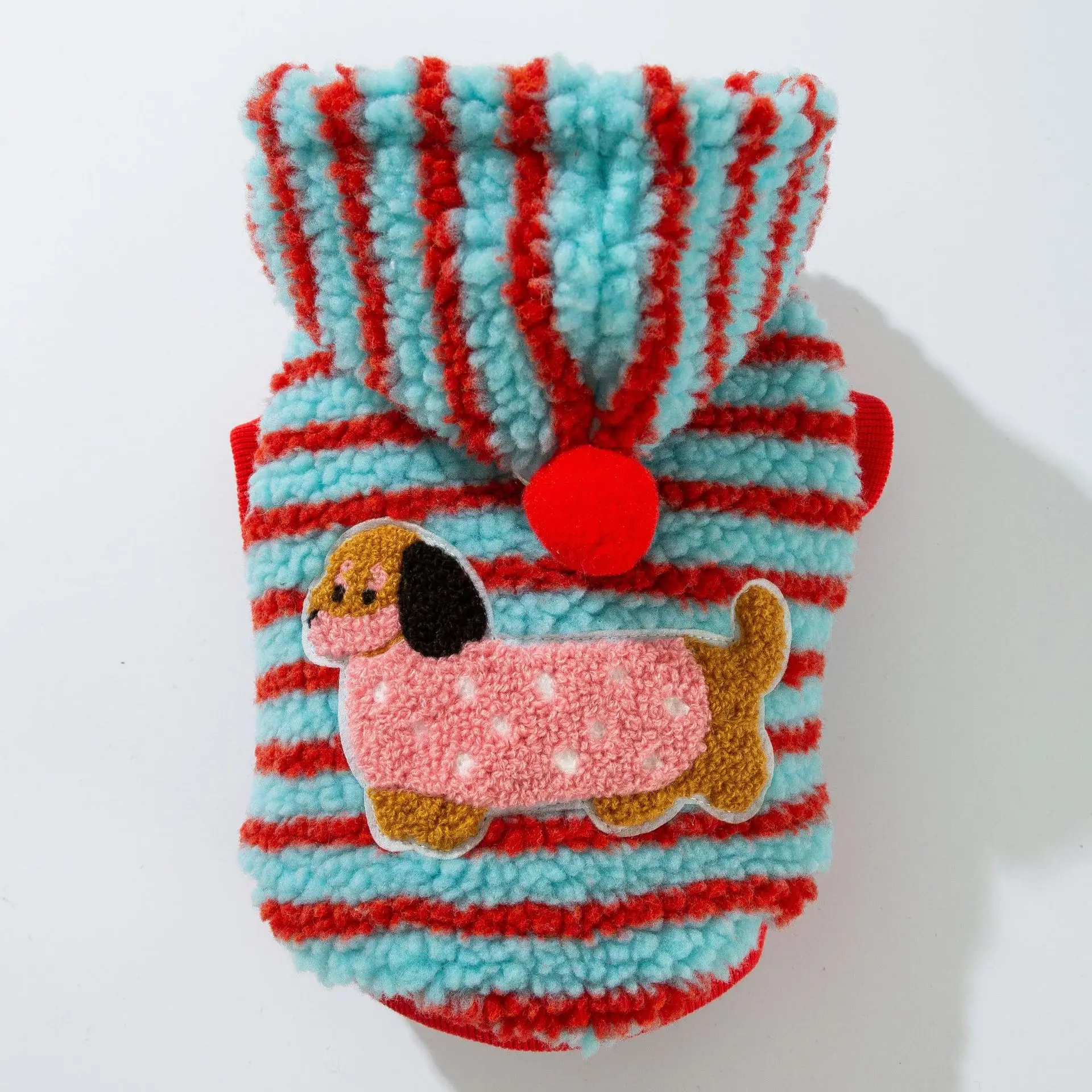 Sudadera con capucha a rayas de otoño/invierno para mascotas, abrigo grueso de felpa para perros, abrigo de terciopelo para perros, ropa para perros pequeños, ropa para cachorros