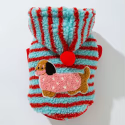 Sudadera con capucha a rayas de otoño/invierno para mascotas, abrigo grueso de felpa para perros, abrigo de terciopelo para perros, ropa para perros pequeños, ropa para cachorros