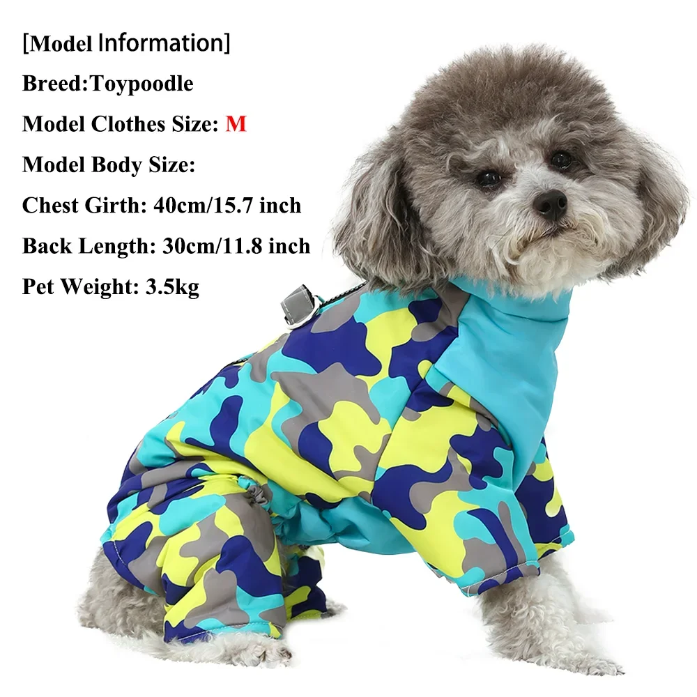 Mono impermeable para mascotas, chaqueta cálida de invierno para perros con anillo en D, abrigo reflectante con estampado de camuflaje para perros pequeños y medianos, Pug - imagen 5