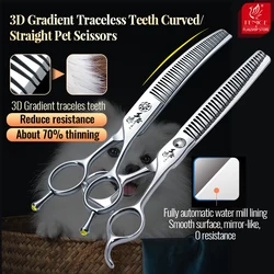 Fenice VG10 acero 7 pulgadas 3D gradiente dientes sin rastro cuidado de perros mascota tijeras rectas/curvas tornillos de rodamiento tasa de 70%