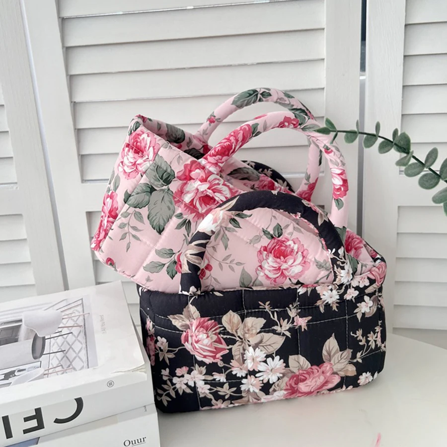 Cesta almacenamiento acolchada floral con asas para gatos y perros - imagen 3