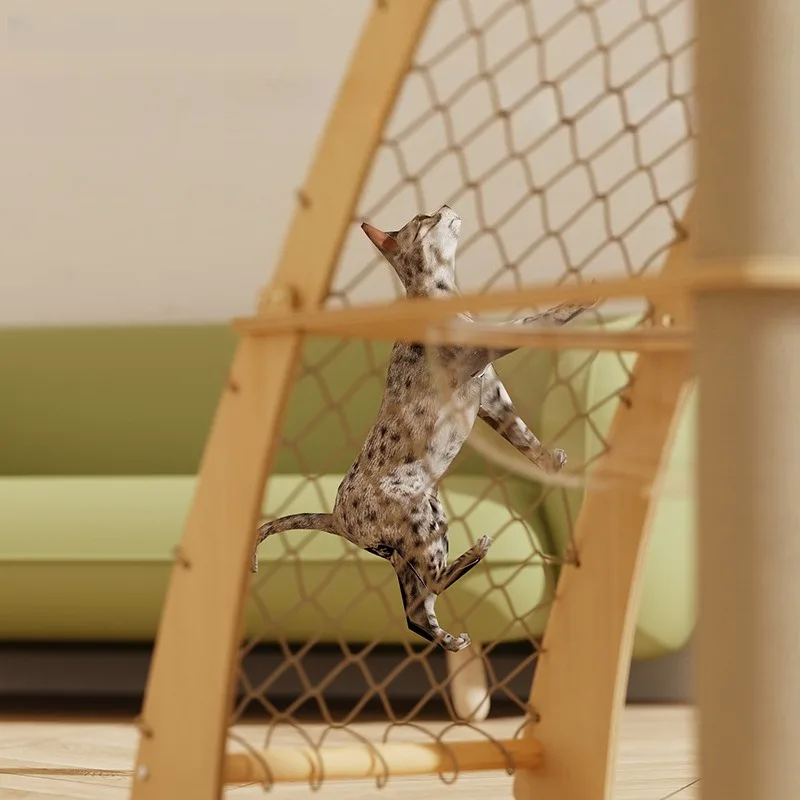 Árbol de madera para gatos con red de escalada, cama transparente para gatos, poste rascador, muebles estables para gatos, casa de juegos de actividades para gatos y gatitos de interior - imagen 2