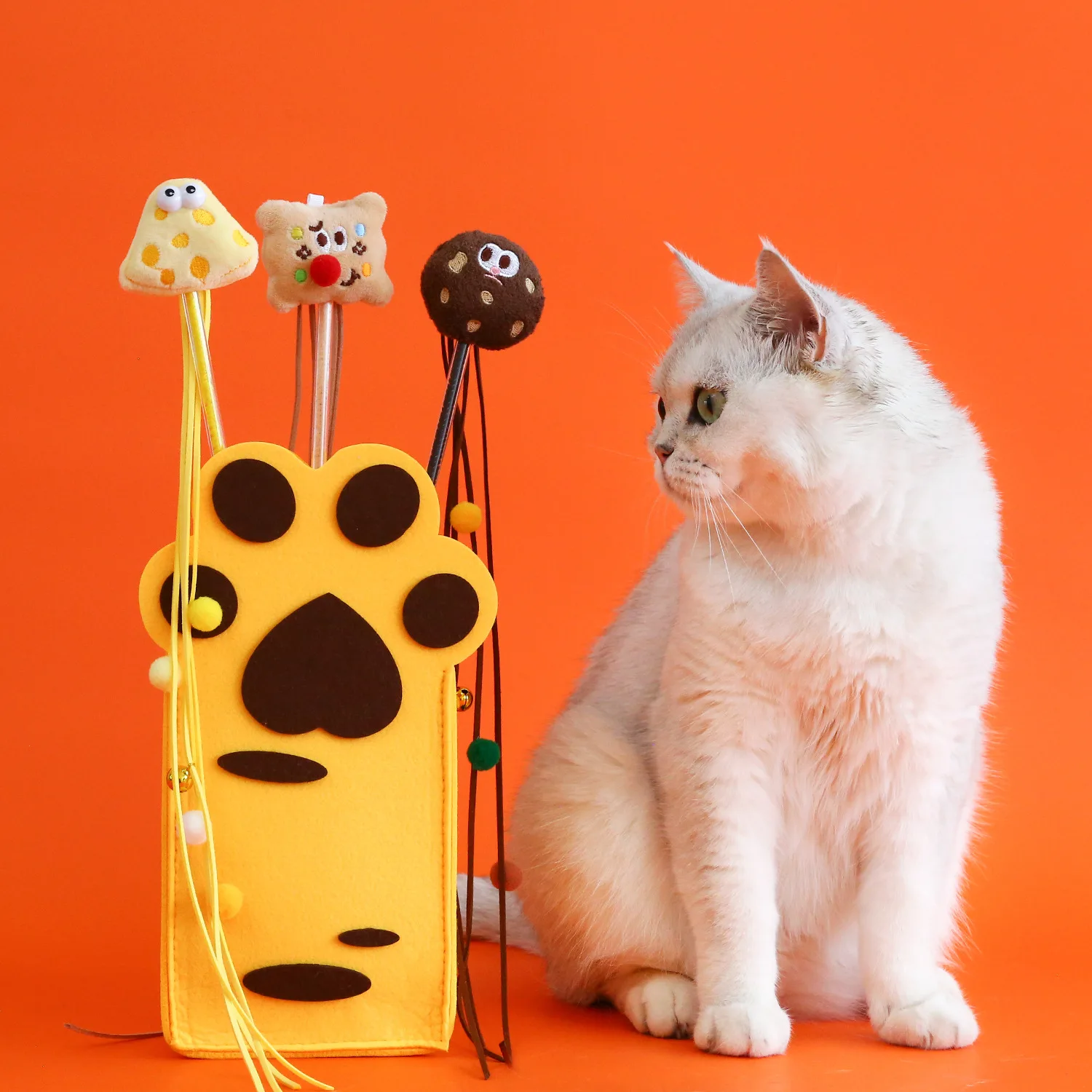 Galletas de dibujos animados para gatos, palo de peluche con borlas de queso, juguete interactivo de entrenamiento con voz, juguetes interactivos para gatos - imagen 2