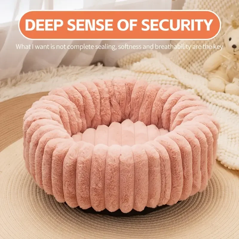 Cama redonda de felpa para mascotas Deep Sleep Nest con fondo antideslizante, diseño cálido y cómodo de polipropileno de alta densidad para perros y gatos - imagen 5