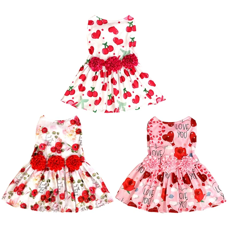Elegante vestido floral con estampado de rosas para perros, fondo blanco con rosas rojas y rosas, falda elegante para cachorros de primavera y verano, traje para mascotas - imagen 5
