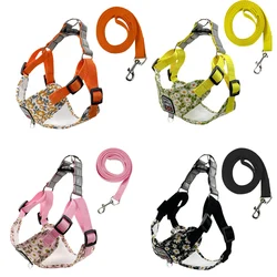 Juego de arnés correa forma X para perros gatos estampado floral