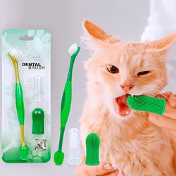 Juego de cepillos dentales doble cabezal para perros y gatos