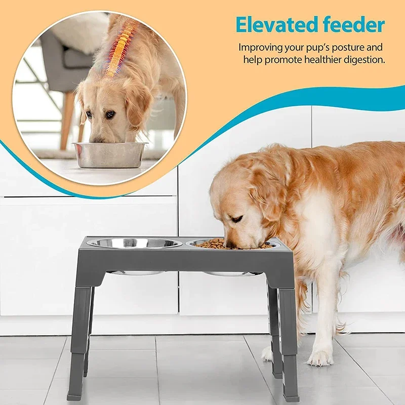 Cuencos elevados para perros, soporte plegable de altura ajustable, alimentador para mascotas, cuencos de alimentación lenta, estante de diferentes alturas, mesa de cubiertos para mascotas - imagen 3