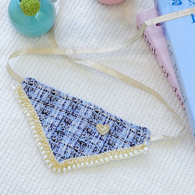 Kit de accesorios para perros azules, vendaje Triangular, horquilla con lazo, Collar de perlas, conjunto para perros pequeños, bufandas, Collar con babero, accesorios para mascotas, productos - imagen 2