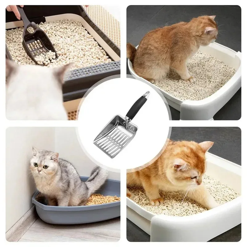 Limpieza de arena para gatos, suministros para limpiar hueces, pala para arena para gatos, herramienta de limpieza para mascotas, productos para mascotas, cuchara de mango largo de Metal - imagen 3
