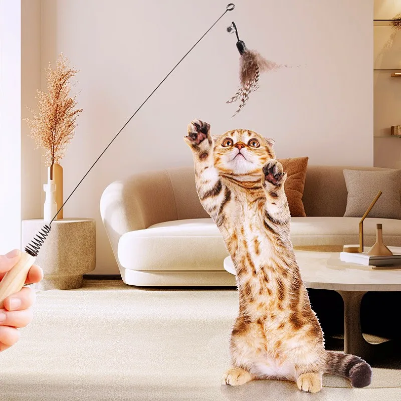 Juguete para gatos, rompecabezas de plumas, palo para gatos, juguete interactivo para gatos autohi con campana, mango de madera, juguetes para gatos, rompecabezas de alambre de acero, suministros para mascotas - imagen 4