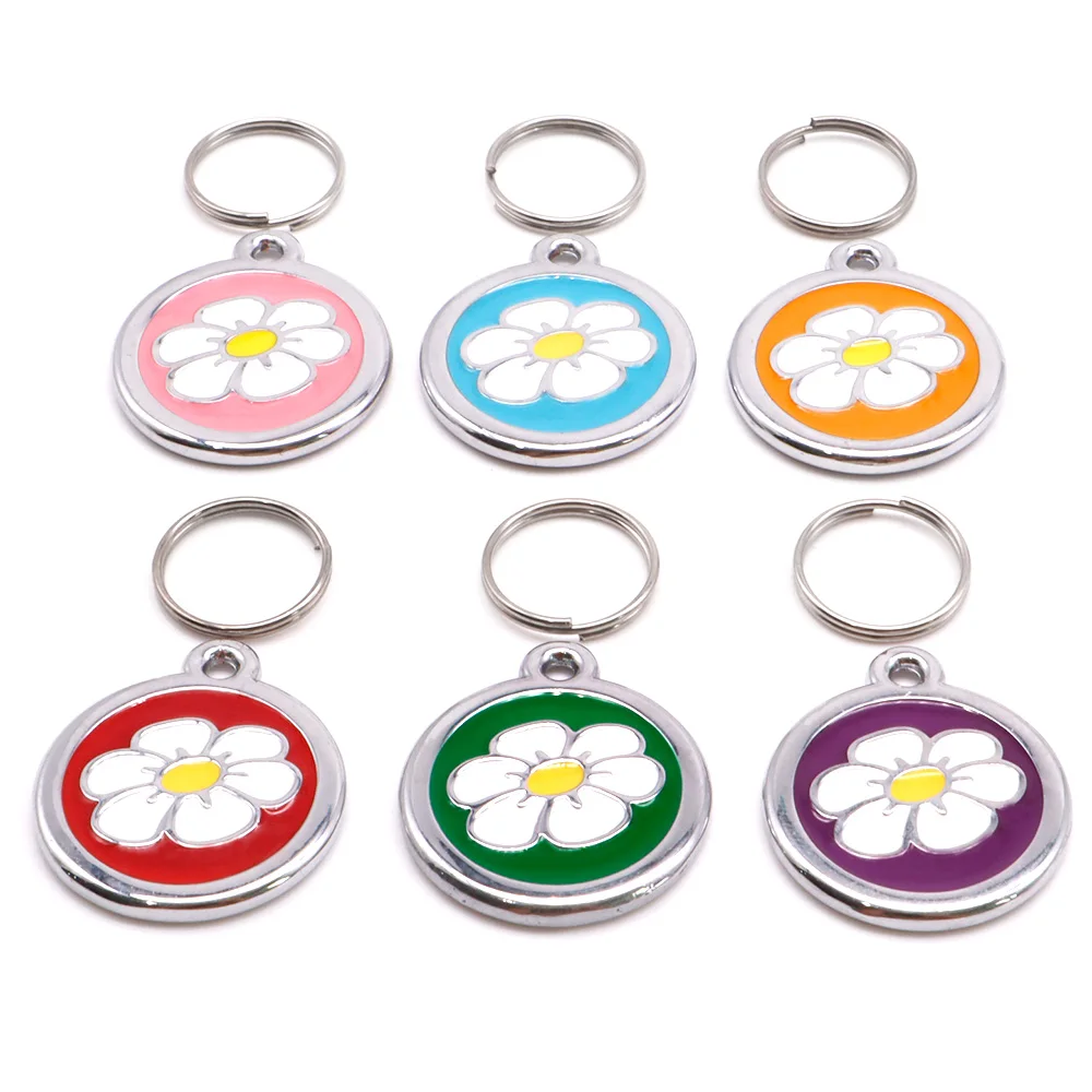 Collar con grabado de identificación de perro, colgante de Nombre de mascota, flor, accesorio para Collar de cachorro, venta al por mayor, 100 Uds. - imagen 2