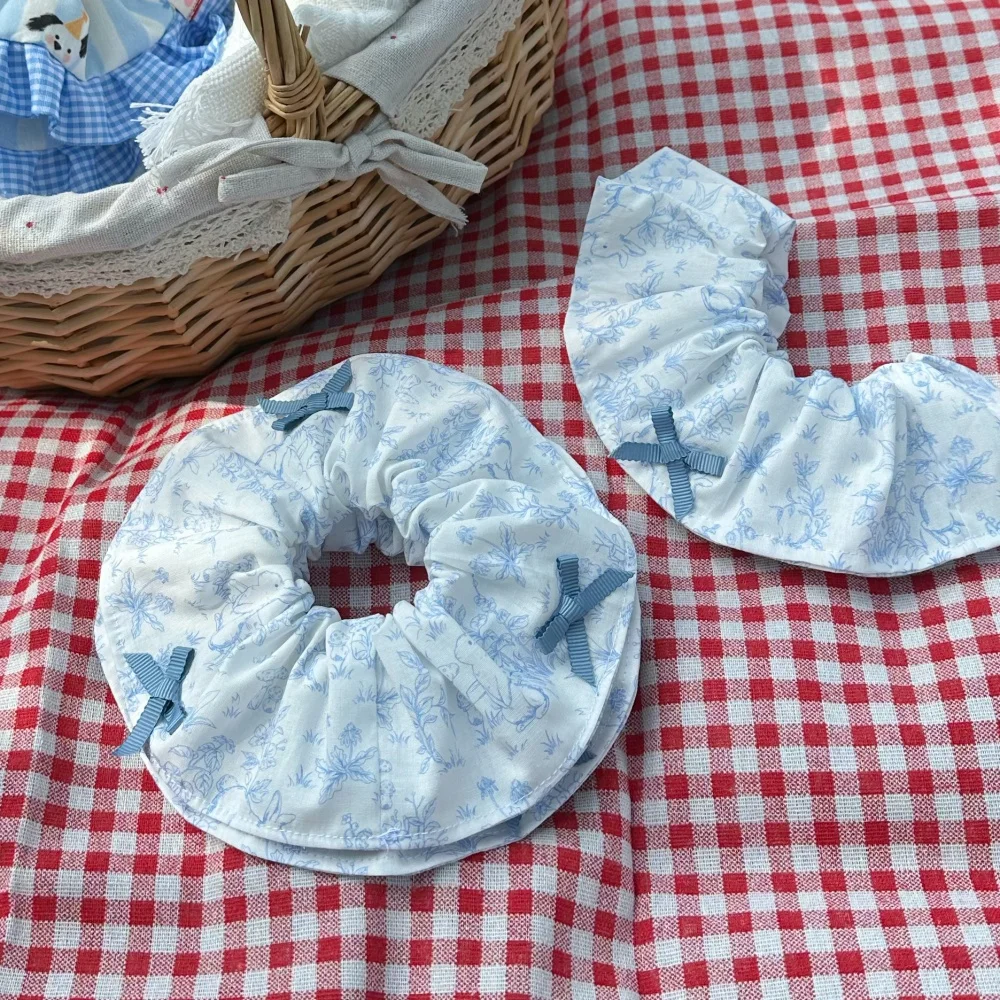 Estilo Pastoral lindo conejito patrón mascota bufanda babero para gatitos perros algodón suave azul Saliva toalla para gato sin pelo en verano primavera - imagen 4