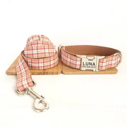 Collar personalizado para perro, Correa con grabado gratis, etiqueta de nombre de identificación, accesorio para mascota, Collar para cachorro a cuadros naranja