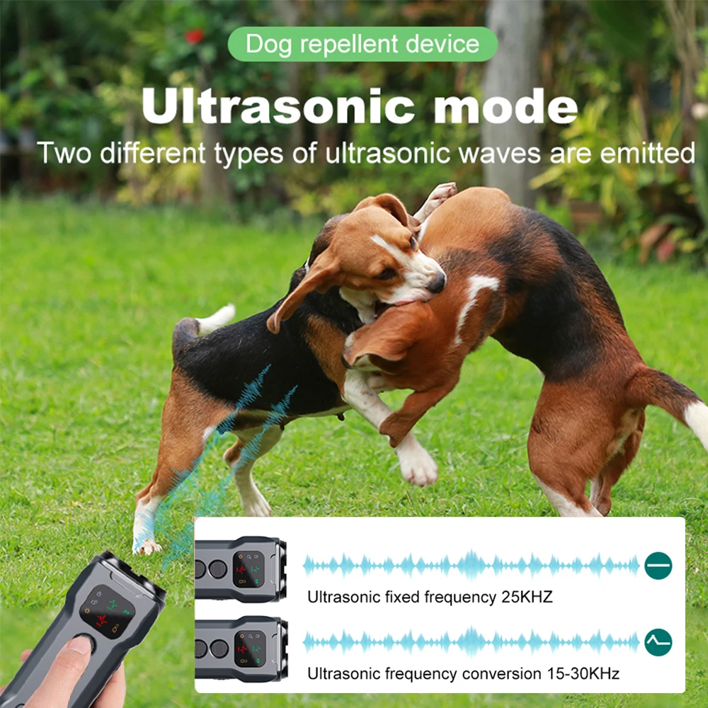 Repelente ultrasónico para perros de 15-30Khz, dispositivo de entrenamiento para perros recargable, entrenador portátil antiladridos con linterna LED de 2 cabezales - imagen 5