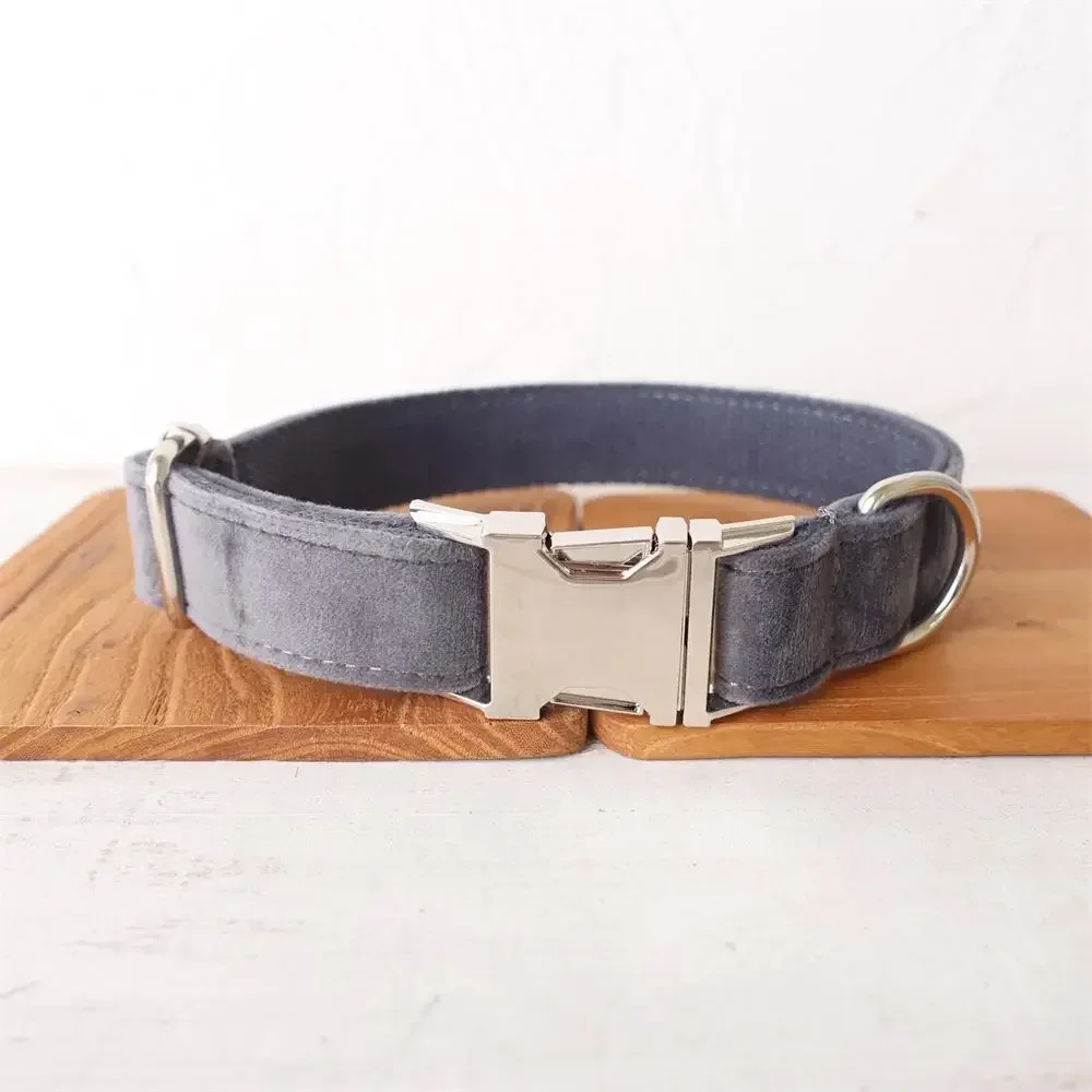 Collar de invierno para perro de terciopelo grueso Multicolor personalizado con hebilla de contactos, correa a juego disponible, suministro para perros, accesorio para perros - imagen 2