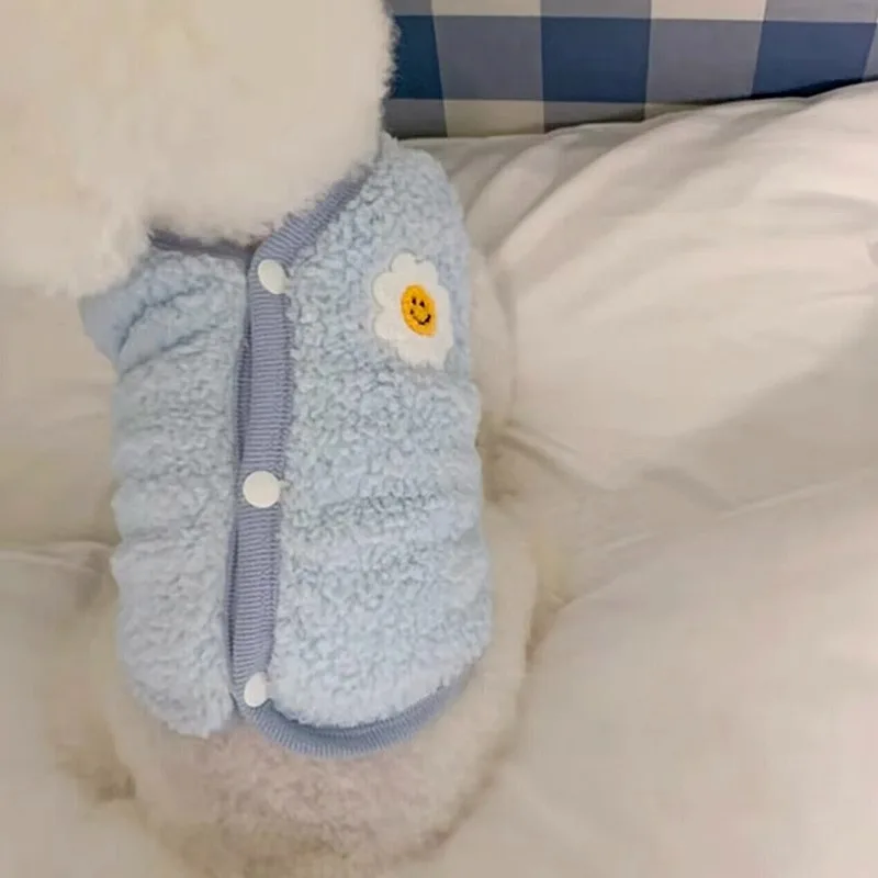 Otoño Invierno perro lindo chaleco de flores abrigo de lana pies de gato ropa cálida para perros abrigo para perros chaleco de felpa ropa para perros pequeños - imagen 3