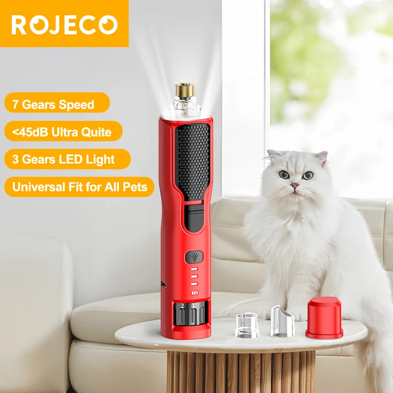 ROJECO-molinillo de uñas eléctrico para mascotas, cortaúñas recargable para perros y gatos, con luz LED y velocidades ajustables