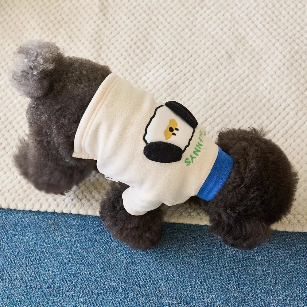 Sudadera con capucha contrastante para mascotas, camiseta bonita con solapa, chaqueta polar de dos patas, camisa Base para gatos, ropa para cachorros pequeños, otoño e invierno - imagen 3