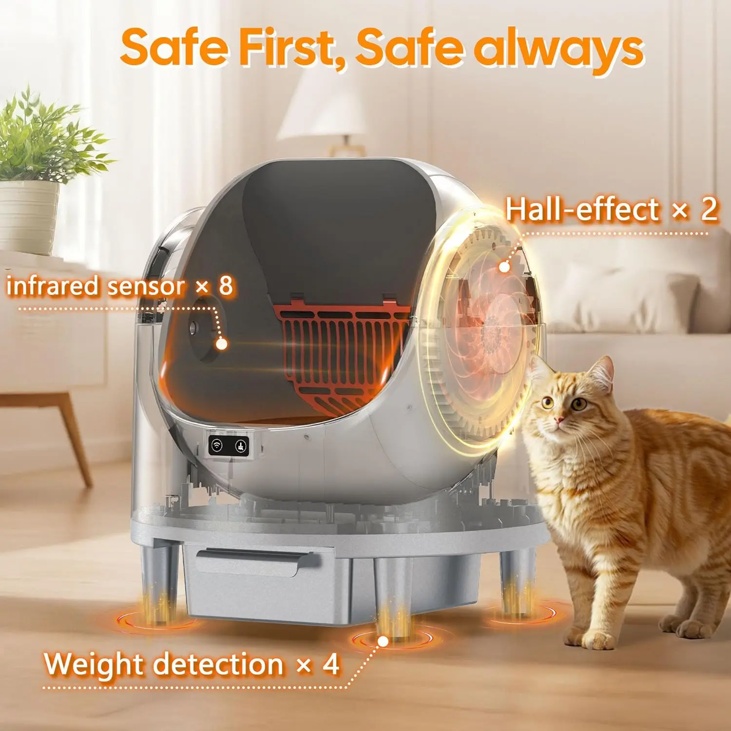 Caja de arena automática para gatos, fácil de limpiar, inodoro inteligente para gatos, caja de arena semicerrada autolimpiante para gatos con Control WIFI - imagen 4