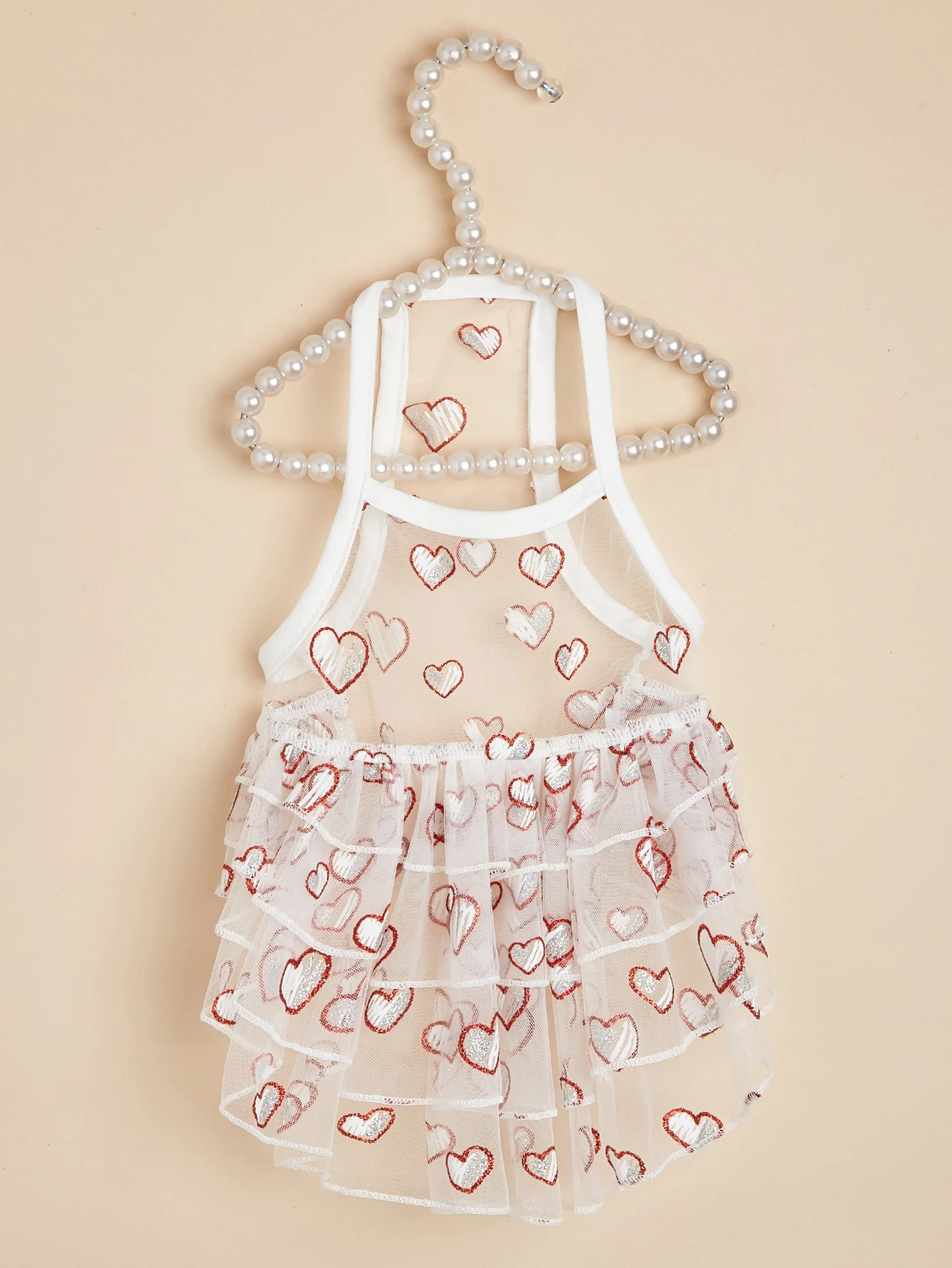 Vestido de tul para mascotas con estampado de corazones brillantes, volantes en capas, vestidos transparentes para perros para princesa niña cachorro perro gato gatito - imagen 4