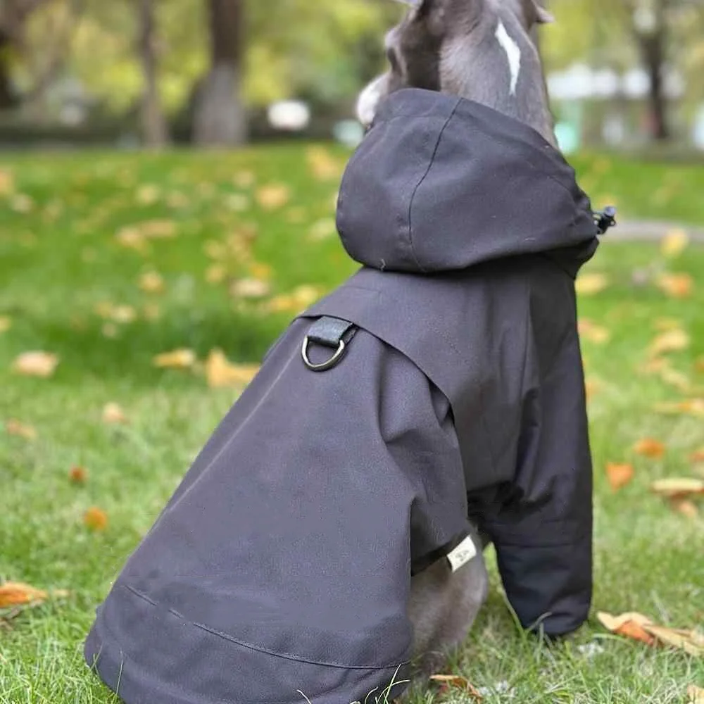 Chaqueta de invierno impermeable a prueba de viento negra para Italia Chubasquero de terciopelo galgo Sudadera con capucha con cremallera de vellón cálido suave para perro - imagen 3