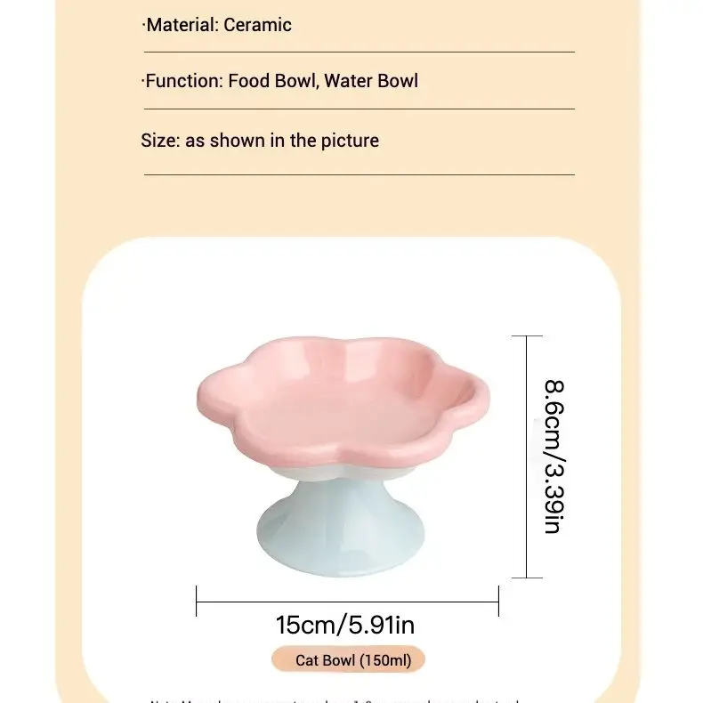 Cuenco de cerámica para gatos de patas altas, diseño de flores de macarrón elevado, plato de agua y comida para mascotas con Base antideslizante, alimentación cómoda - imagen 4