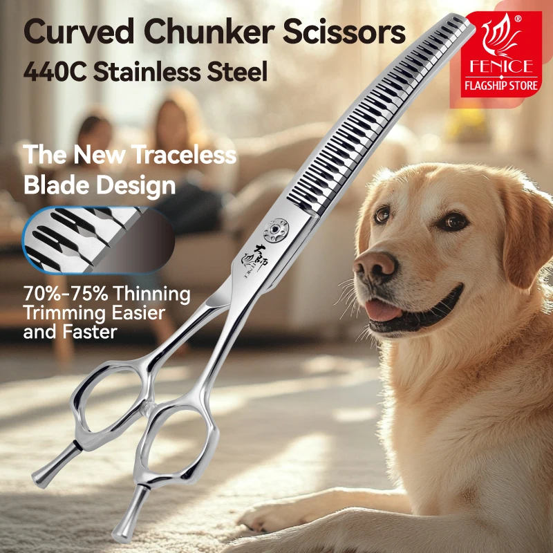 Fenice-tijeras profesionales de peluquería para mascotas, tijeras curvas con dientes pequeños, tijeras de peluquería caninas de 7/7,5 pulgadas, 70-75% - imagen 2