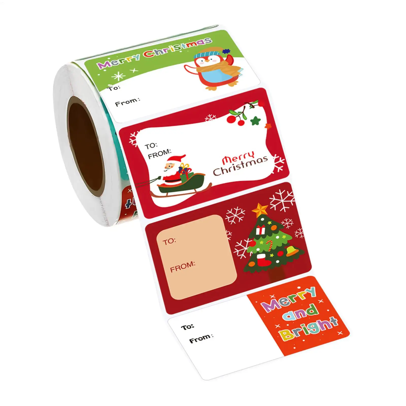 Rollo de pegatinas navideñas, 500 piezas surtidas, pegatinas navideñas portátiles, decoraciones, etiquetas para envolver regalos, surtido para sobres