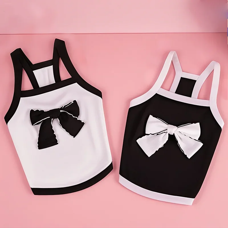 Camisola con pajarita para mascotas, chaleco para cachorros, ropa de moda para cachorros, oso de peluche, ropa transpirable fresca para mascotas, primavera y verano - imagen 2